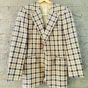 Navy and Tan Plaid Vintage Suit Jacket 40R